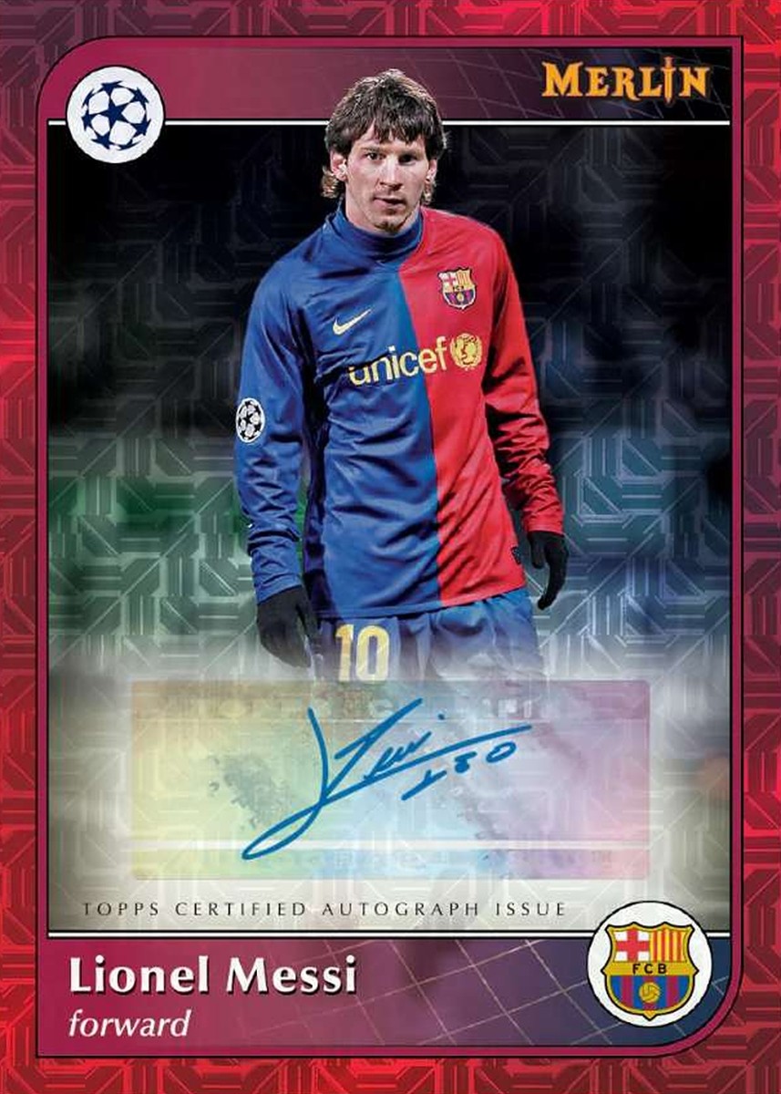 Cartonaș exemplu din Topps Merlin UEFA Club Competitions 2024-25: Lionel Messi, Autograf