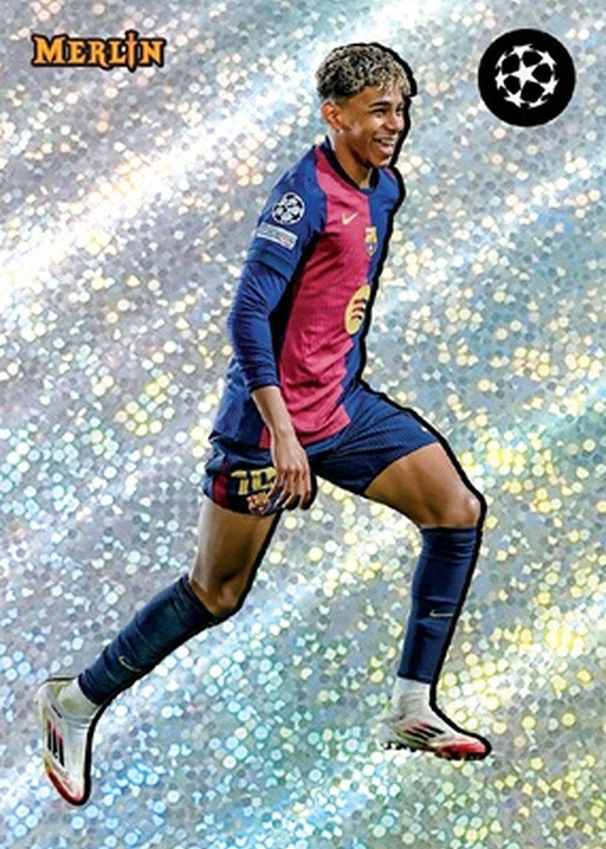 Cartonaș exemplu din Topps Merlin UEFA Club Competitions 2024-25: Lamine Yamal, The Shiny