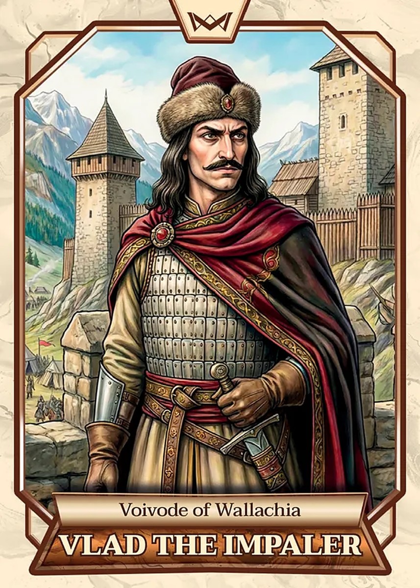 Cartonaș exemplu din Worlds Monarchs Series 2: Vlad Țepeș