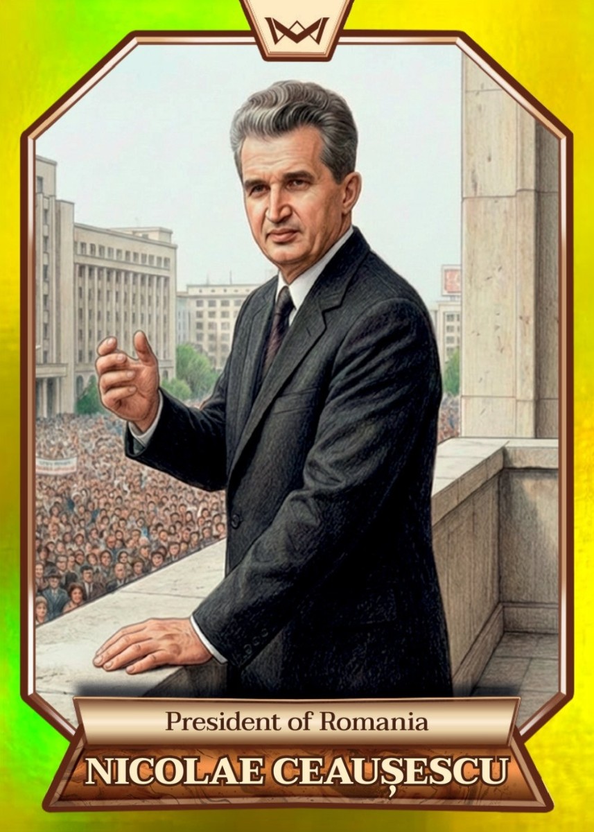Cartonaș exemplu din Worlds Monarchs Series 2: Nicolae Ceaușescu, Gold /35